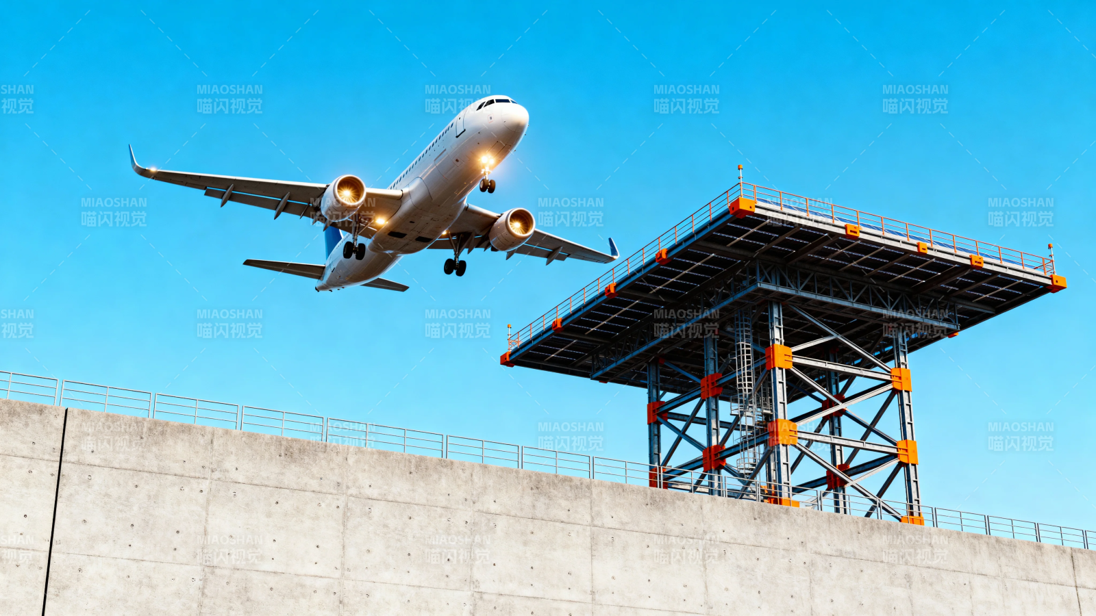 飞机起飞 塔台守望蓝天图片