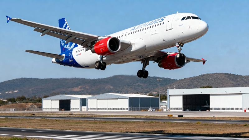 客机起飞瞬间 蓝天下的力量之美图片