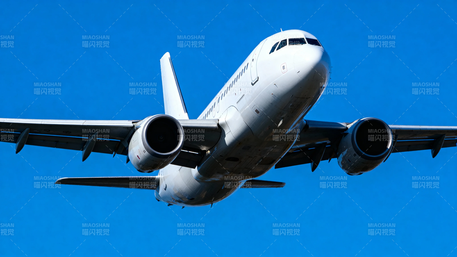 蓝天下的客机飞行瞬间图片