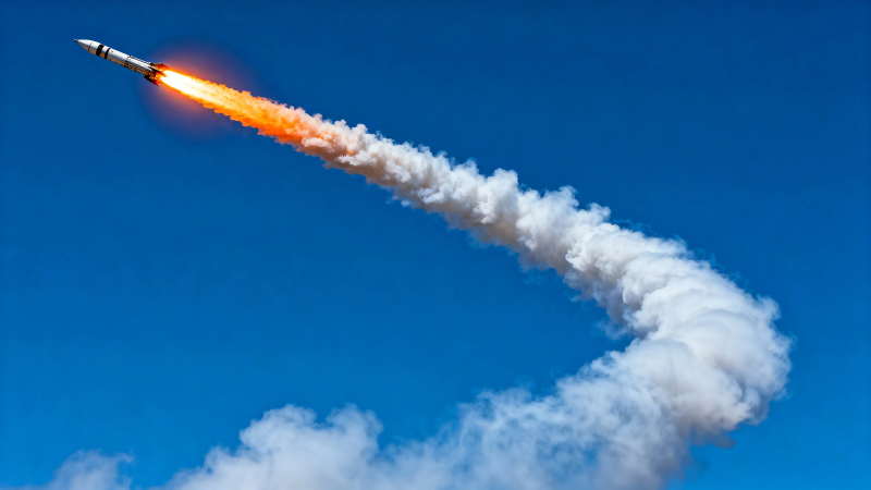 火箭升空 尾焰划破蓝天图片