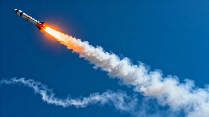 火箭升空 尾焰划破蓝天图片