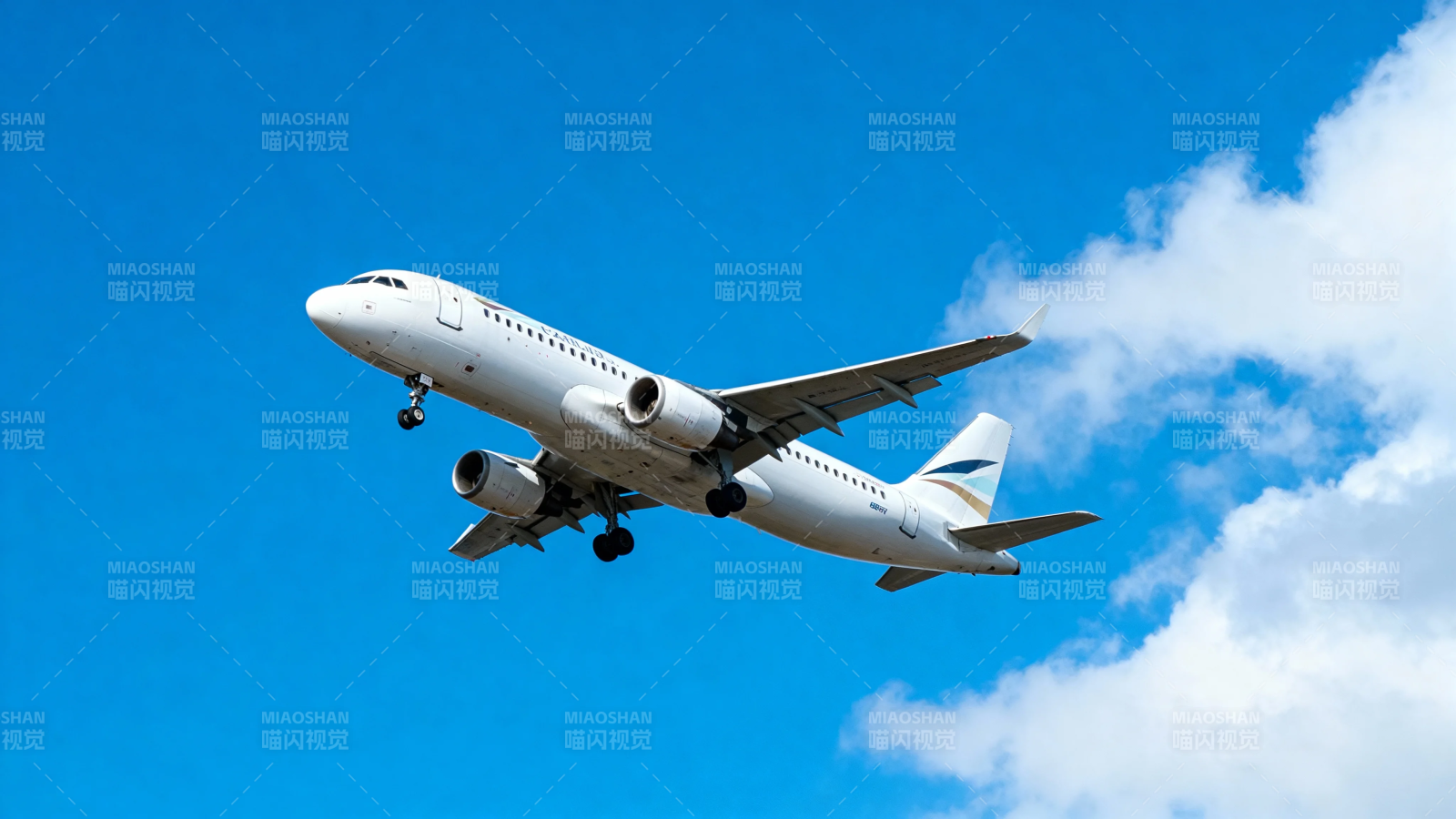 飞机蓝天翱翔 云伴左右图片