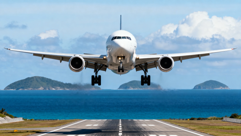 飞机降落海滨机场图片