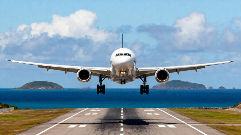 飞机降落海岛机场图片