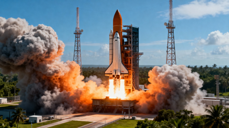 航天飞机发射升空瞬间图片