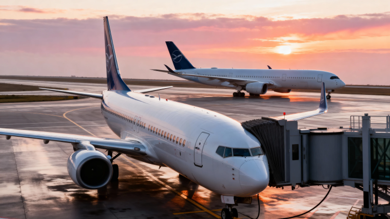 夕阳下的机场停机坪图片