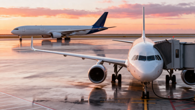 夕阳下的机场停机坪图片