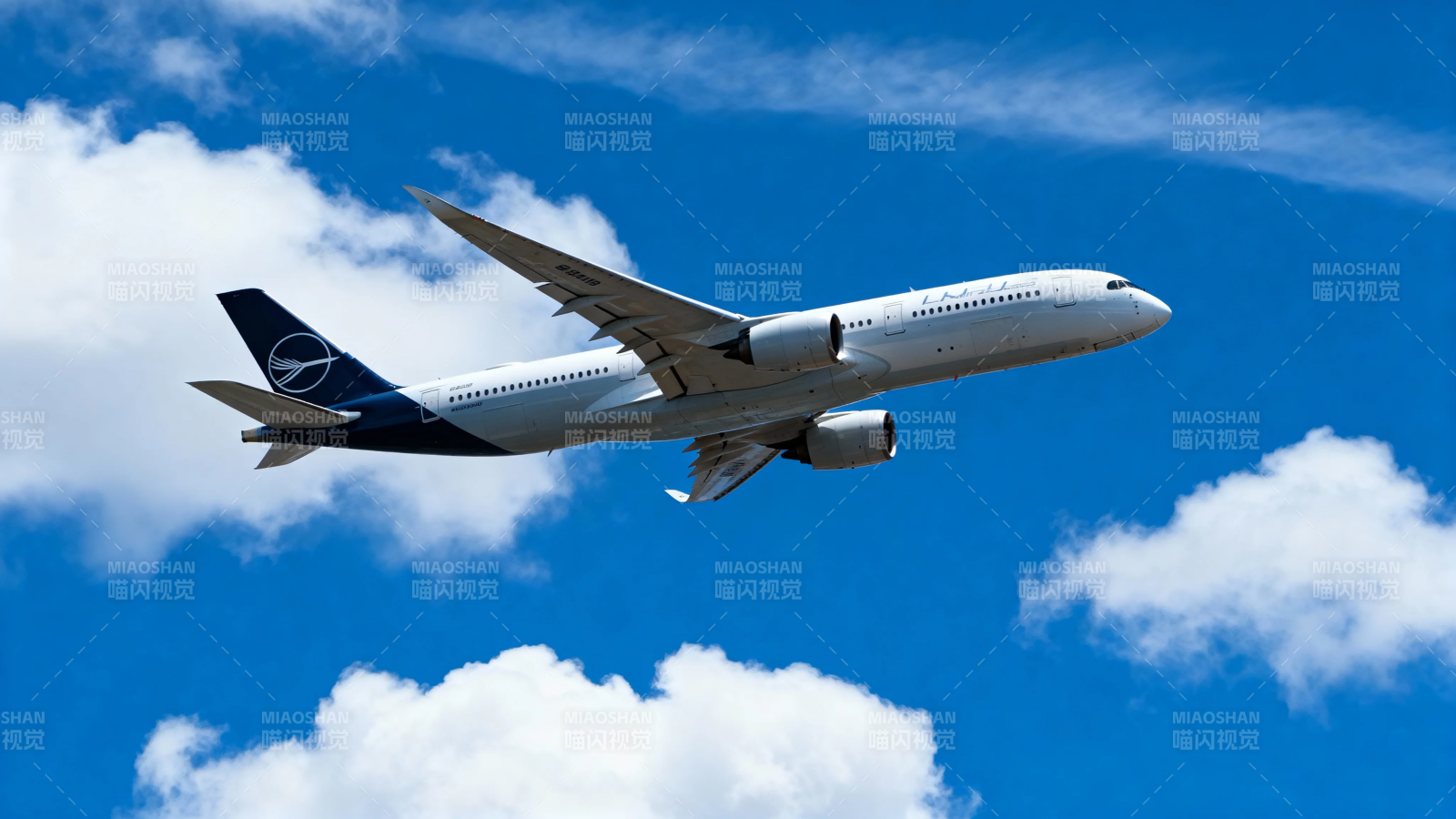 蓝天白云间客机翱翔图片