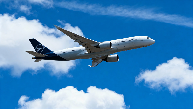 蓝天白云间客机翱翔图片