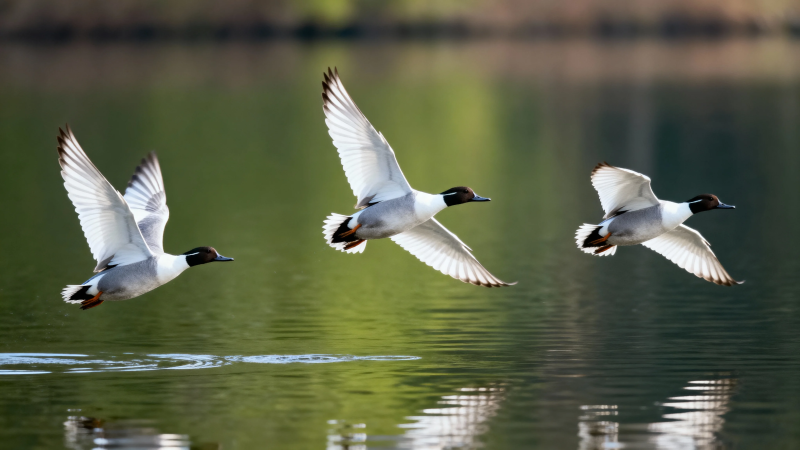 三鸭掠水飞图片