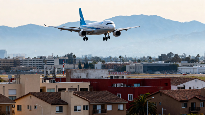 飞机降落城市上空图片