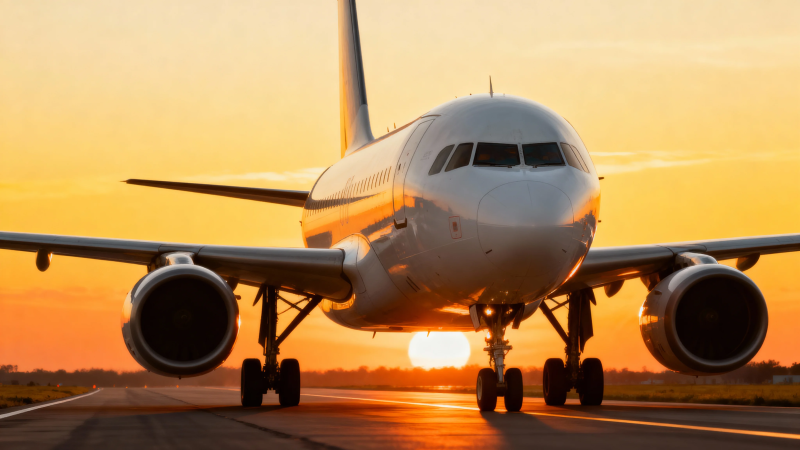 夕阳下的客机 runway 起降图片