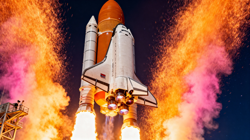 航天飞机烈焰升空图片