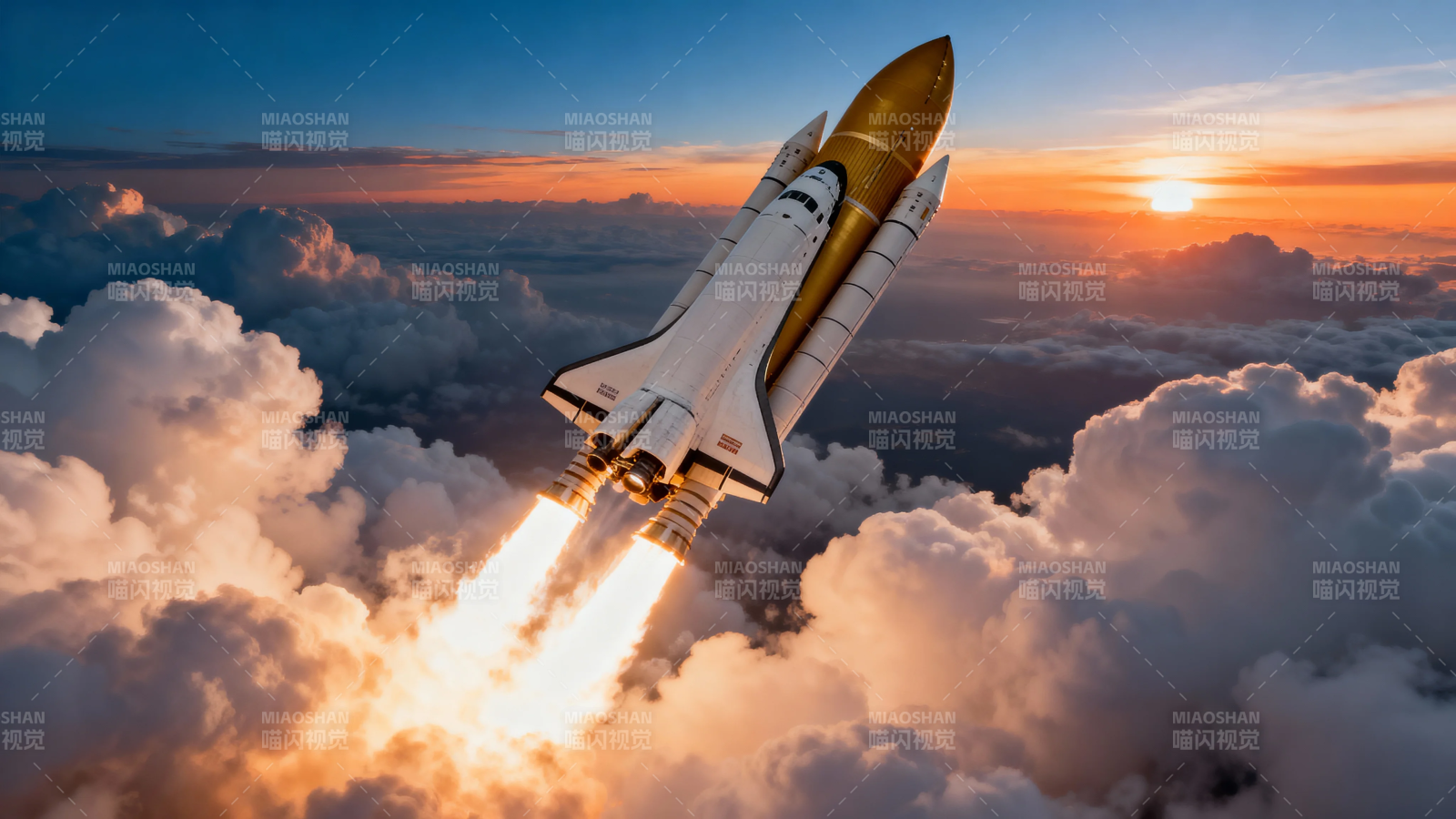 火箭破云 夕阳伴飞图片