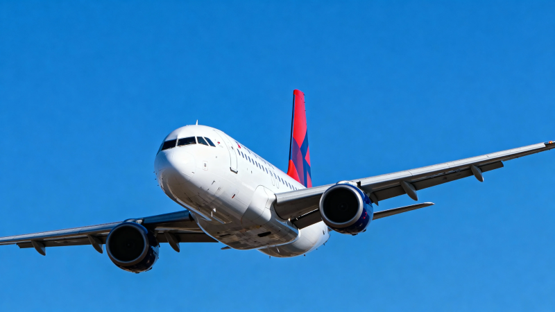 蓝天下的客机飞行中图片