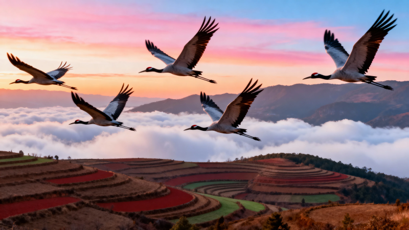 鹤舞梯田云海间图片