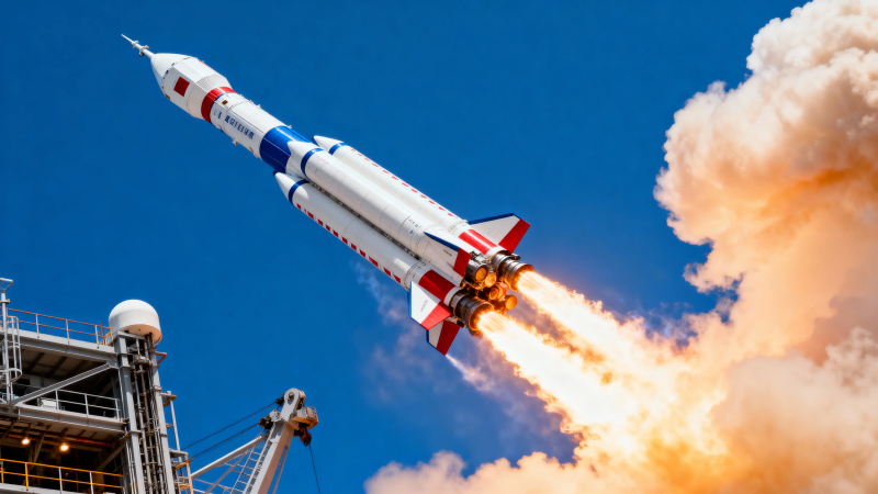 火箭升空 烈焰划破蓝天图片