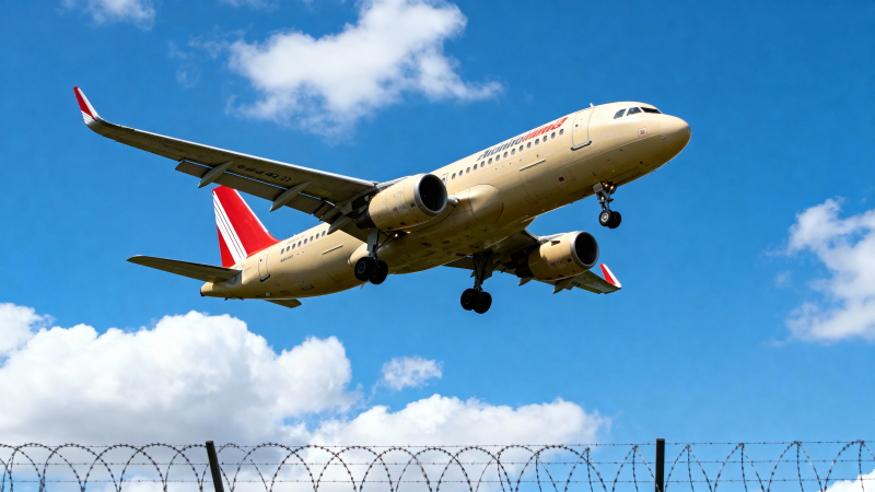 客机起飞 蓝天白云背景图片