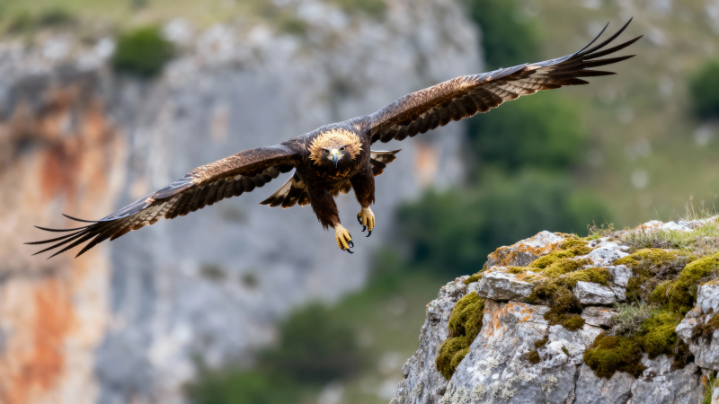 金雕展翅掠崖壁图片