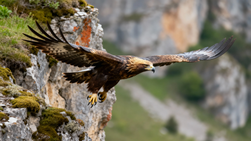 金雕展翅掠崖壁图片