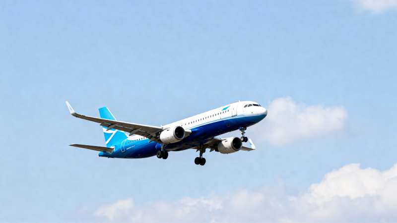 蓝白客机蓝天起飞图片