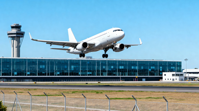 客机起飞 机场塔台清晰可见图片