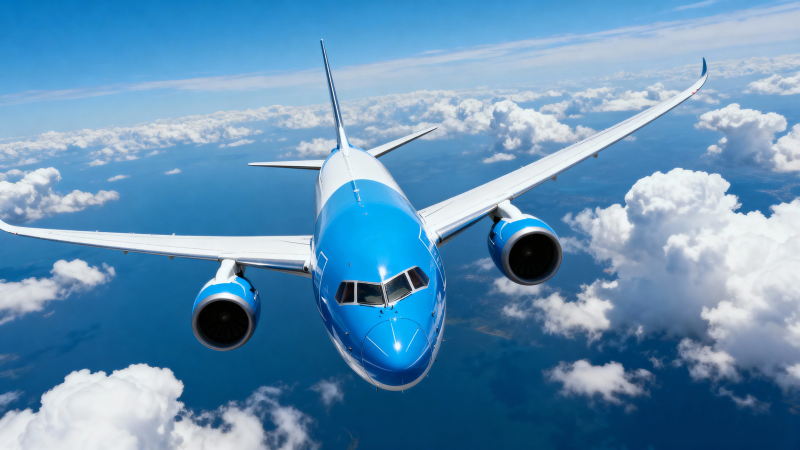 蓝天云海间 客机翱翔中图片