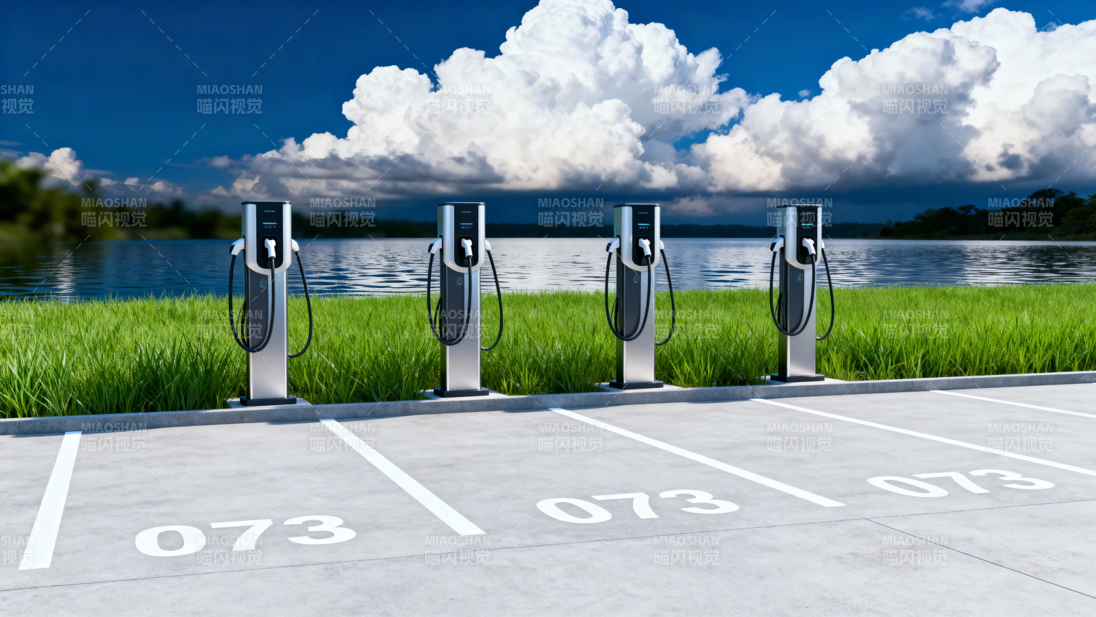 湖畔充电桩 绿色出行新风景图片