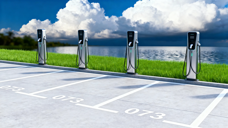 湖畔充电桩 绿色出行新风景图片