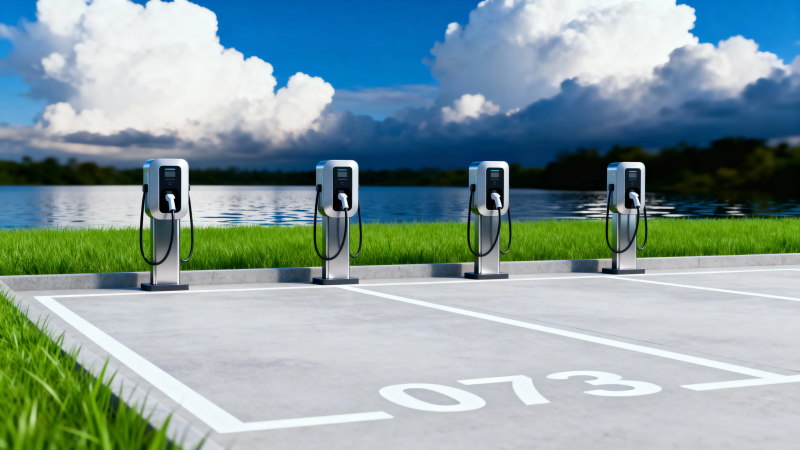 湖畔充电桩 绿能新风景图片