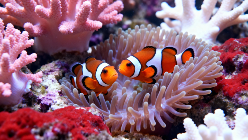 小丑鱼与海葵共舞珊瑚间图片