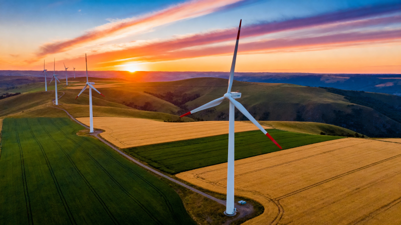 风车田野 夕阳如画图片