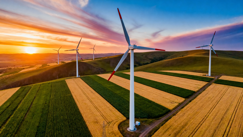 风车田野 夕阳如画图片