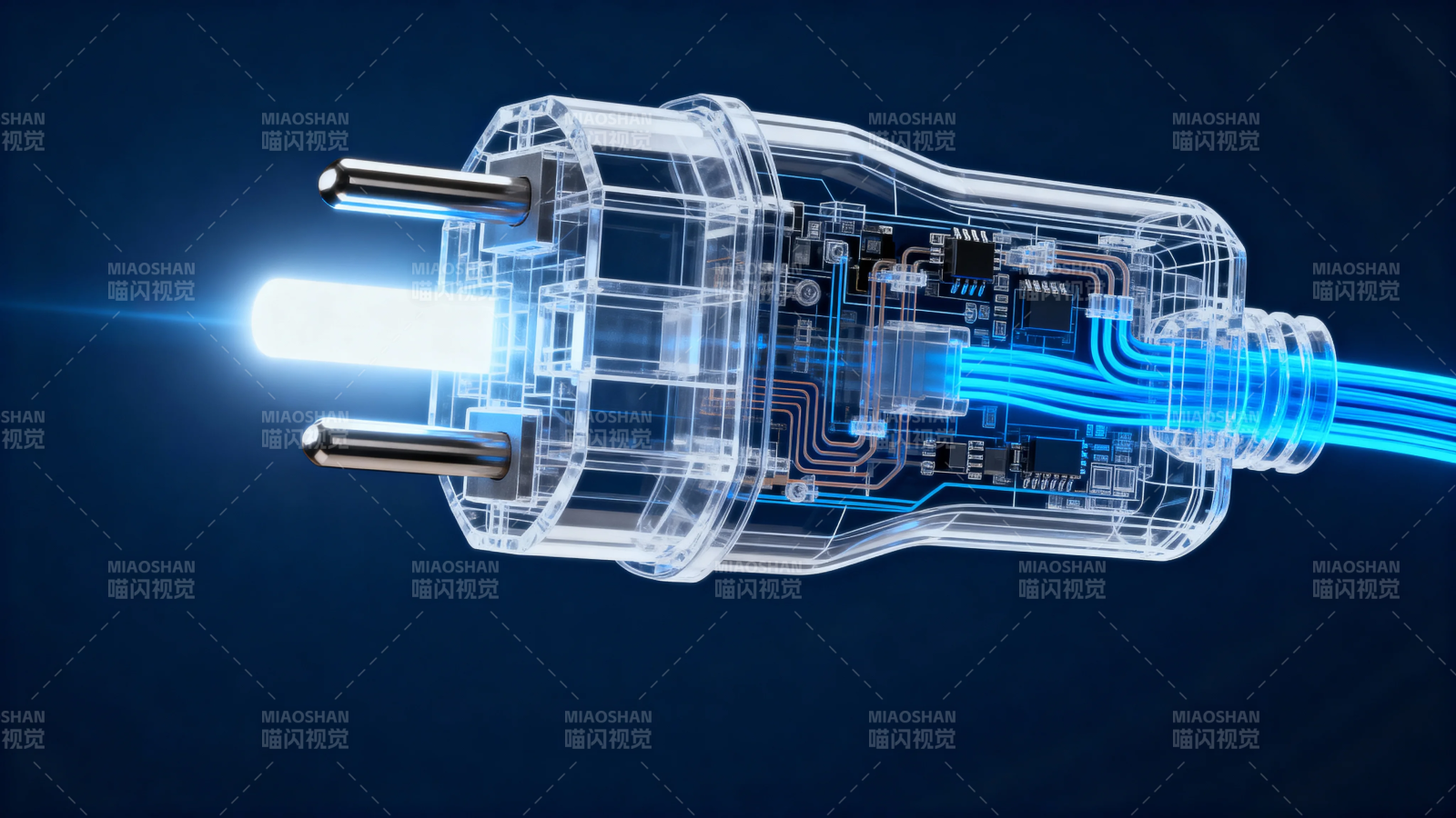 透明插头 蓝光电流涌动图片