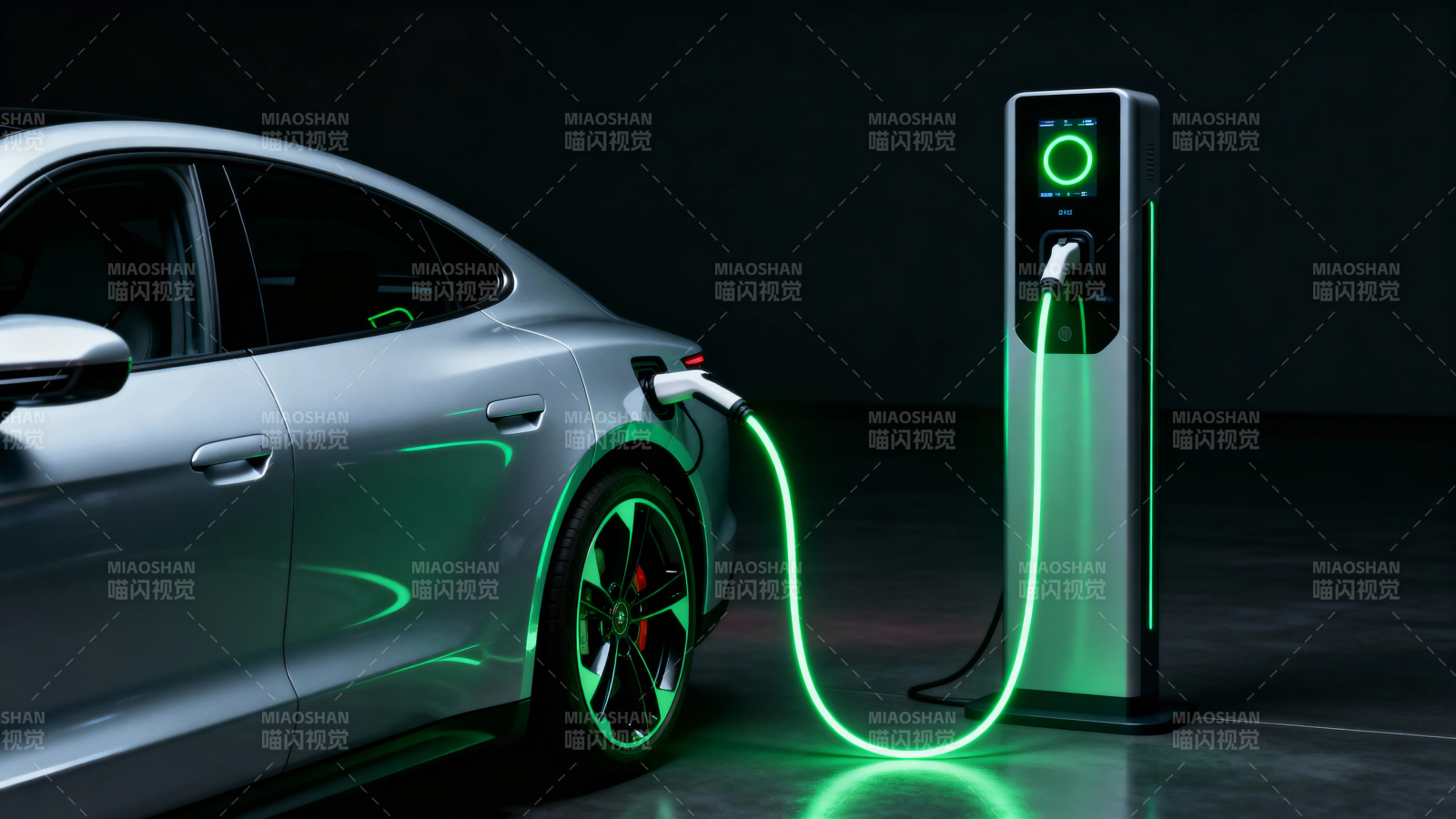 电动车充电中 绿光科技感图片