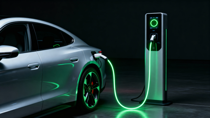 电动车充电中 绿光科技感图片