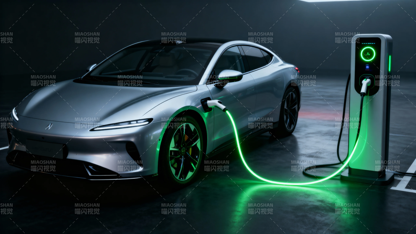 电动车充电中 绿光闪耀图片
