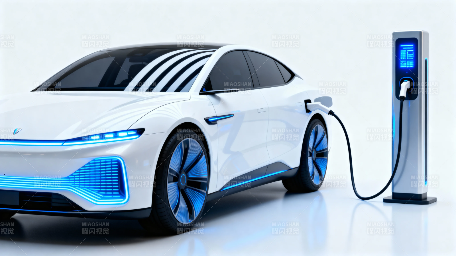 未来电动轿车充电中图片