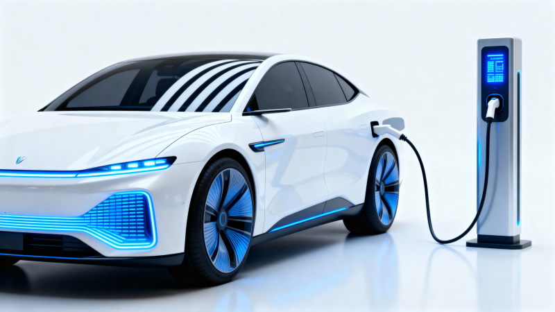 未来电动轿车充电中图片