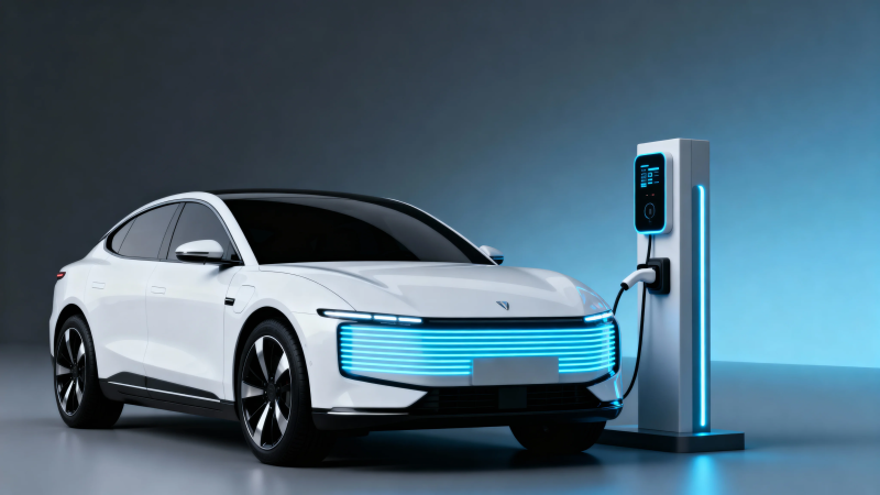 白色电动车充电中图片