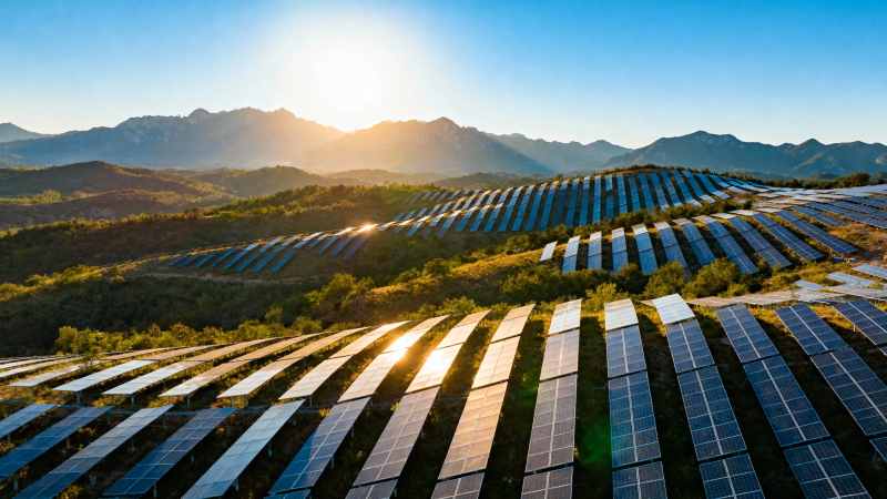 山间光伏 夕阳映绿能图片