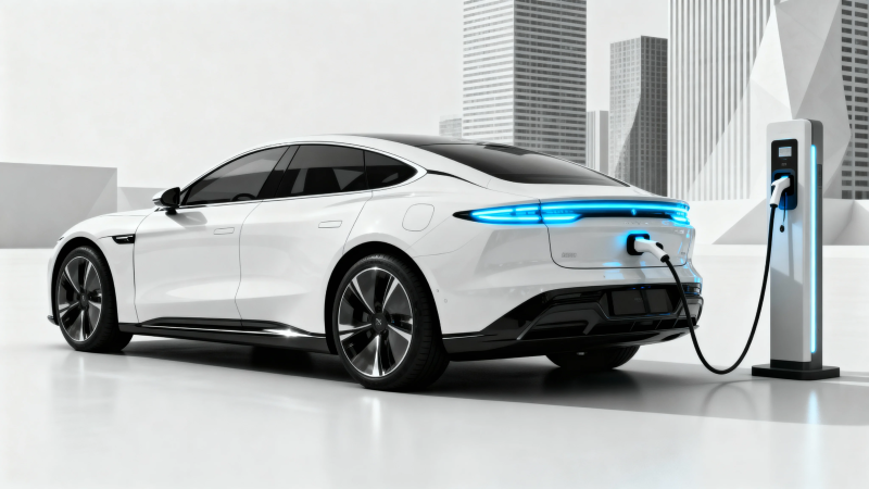 白色电动车充电中图片