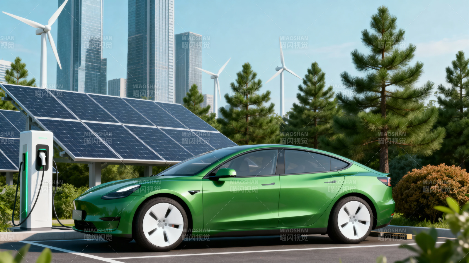 绿车充电 风光城市未来图片