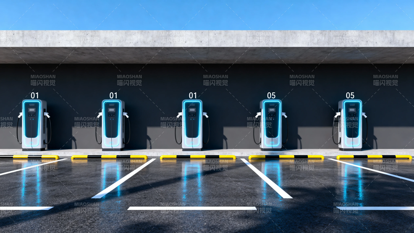 电动车充电站全景图图片