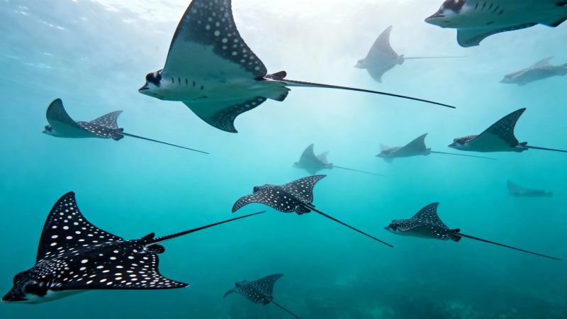 蝠鲼群游海底世界图片