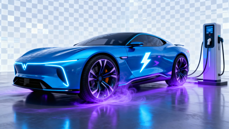 蓝电跑车充电中 炫光未来感图片