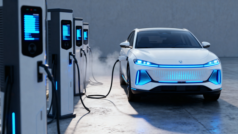 电动车充电中 蓝光科技感十足图片