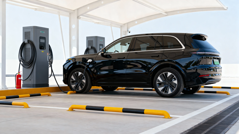 黑SUV充电站充电中图片