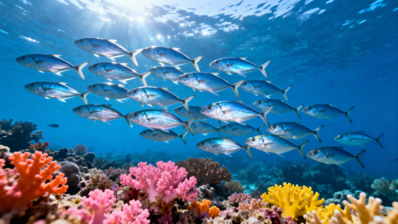 鱼群游弋珊瑚海图片