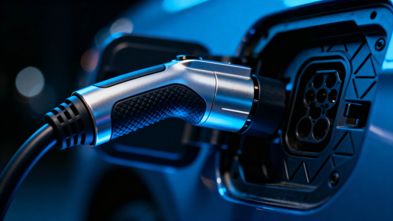 电动车充电特写图片